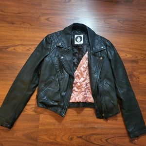 Volcom Black Moto Leather Jacket XS